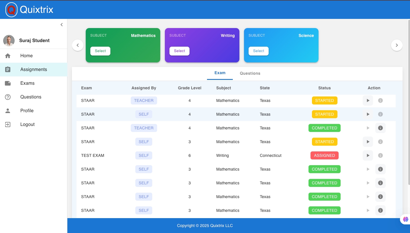 Quixtrix Dashboard Interface